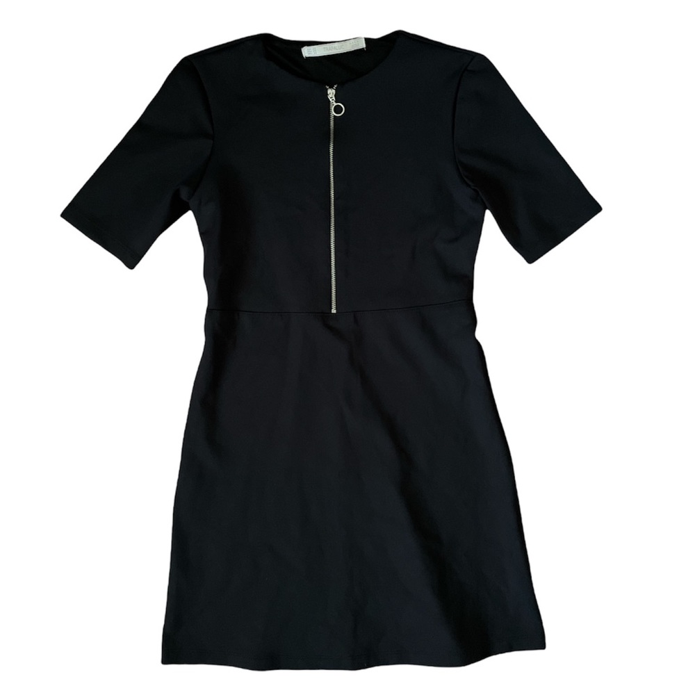 Zara Trafaluc Black Stretchy Zip Front Mini Dress Size XS
